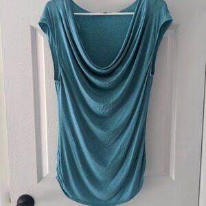 Teal Scoop Neck Tee Women's Ruched Side & Shoulder Top